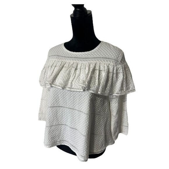 Rachel Parcell White Ruffle Swiss Dot Ladder Lace Top Size Small - Picture 3 of 14